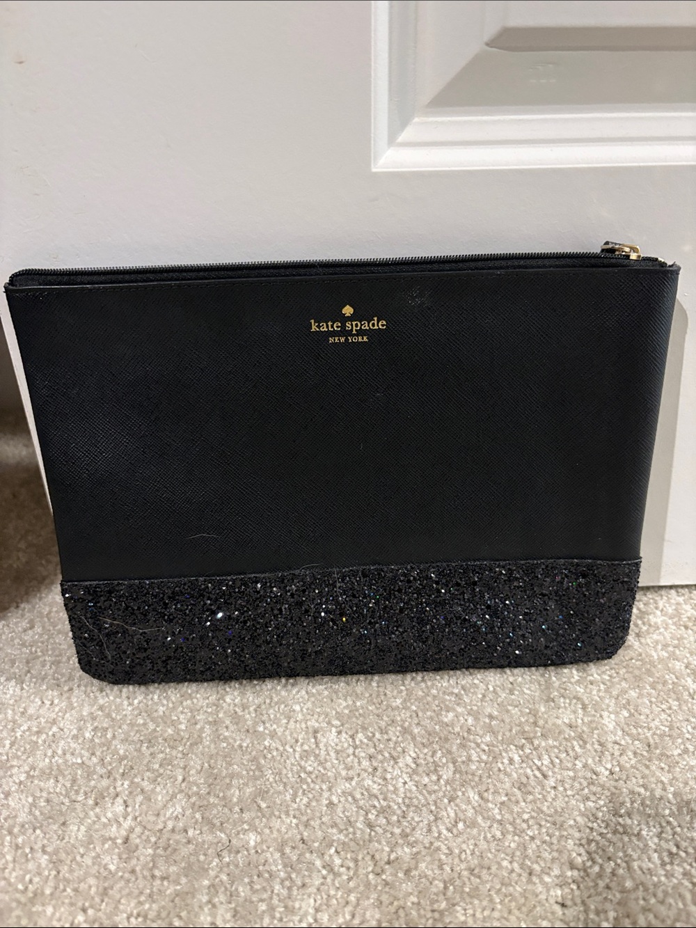 kate spade Black Glitter Bottom Zip Pouch Wristlet